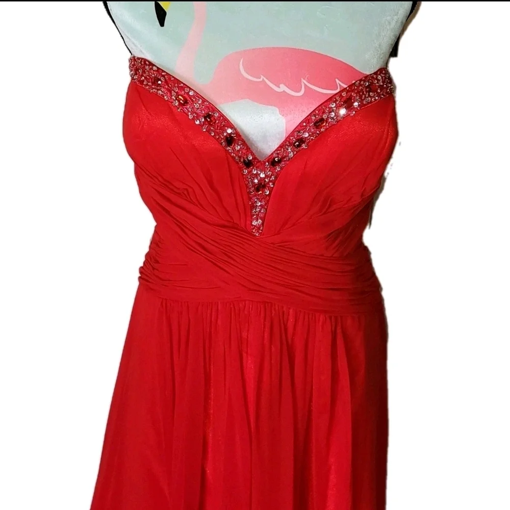 May Queen Red Strapless Embellished Sweetheart Formal Dress - Picture 9 of 16